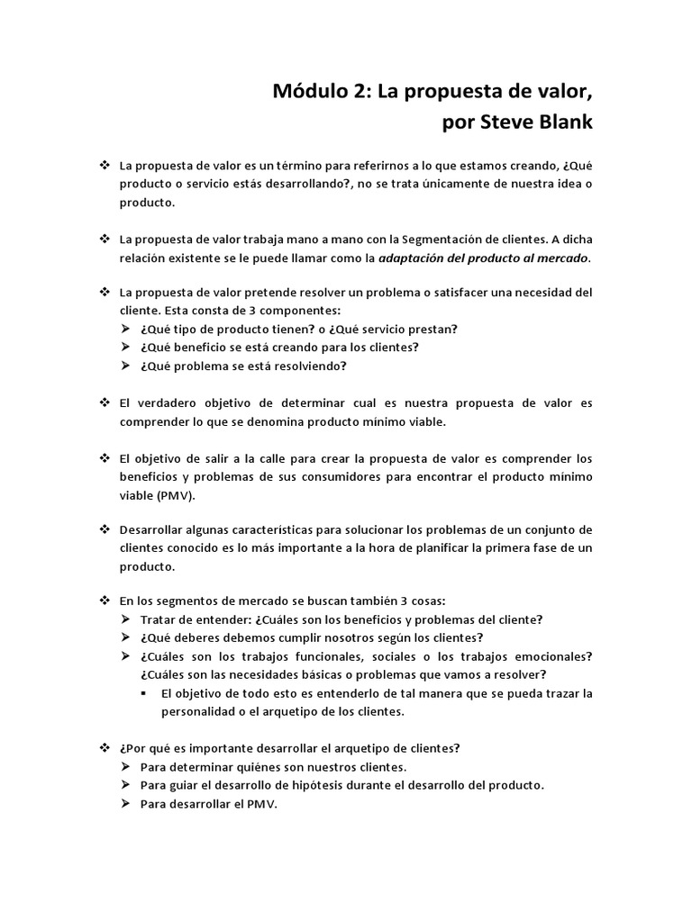 Propuesta de Valor y Producto Mínimo Viable | PDF | Producto (Negocio ...