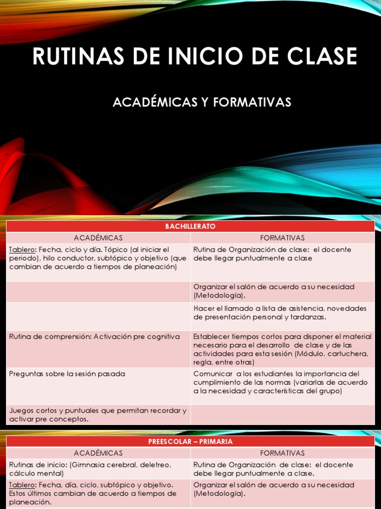 Rutinas De Inicio De Clase Pdf Planificación Cambio