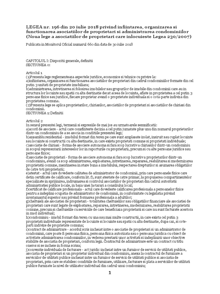 Legea Nr 196 2018 As De Proprietari
