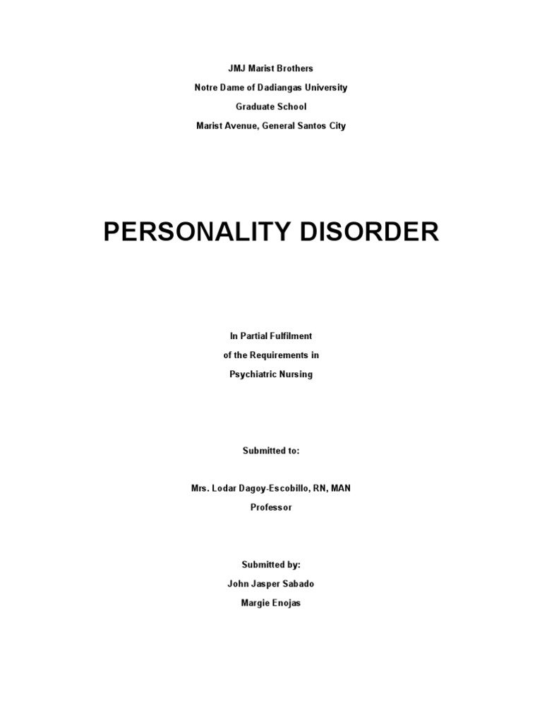 Personality Disorder Types and Nursing Interventions | PDF ...