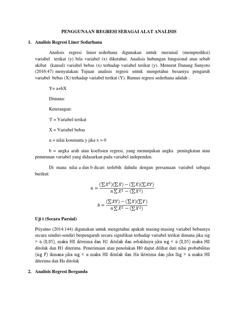 Analisis Regresi Sederhana Digunakan Untuk Meramal