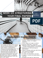 Week 13: Structuring Your Final Papers: Dr. Will Kurlinkus