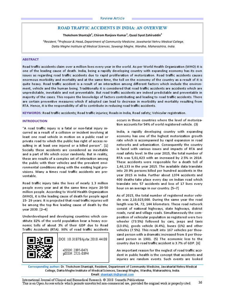 Road Traffic Accidents in India: An Overview | PDF | Traffic Collision ...
