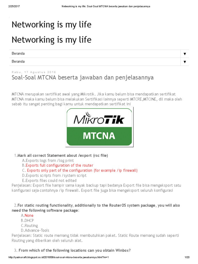 Soal Soal Mtcna Beserta Jawabannya Keranjang Soal