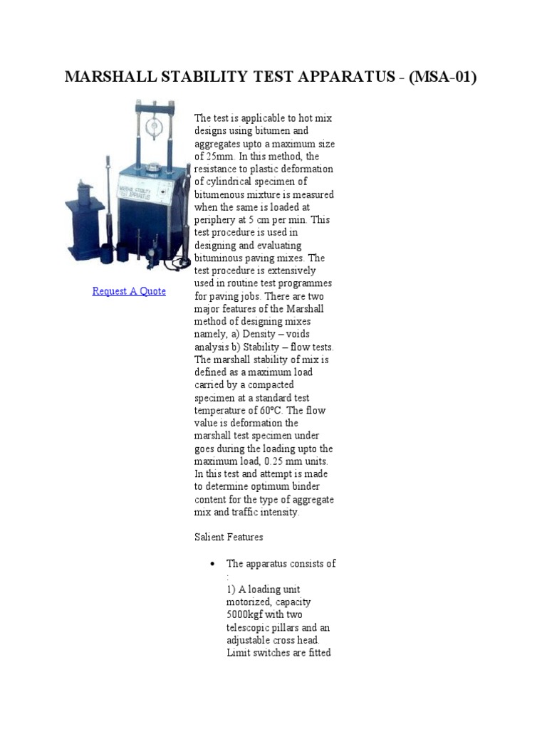 Marshall Stability Test Apparatus MSA-01 | PDF | Asphalt