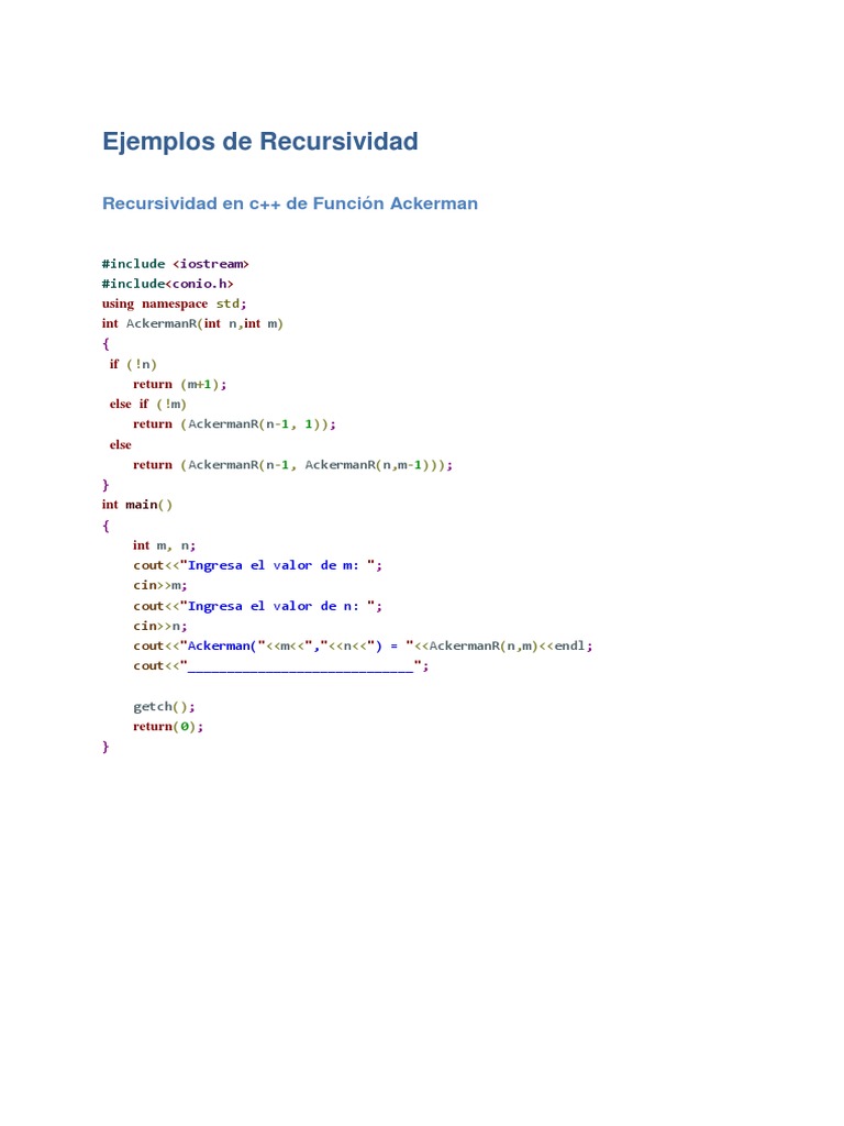 Ejemplos de Recursividad en C++ | PDF | Recursividad | Conceptos ...