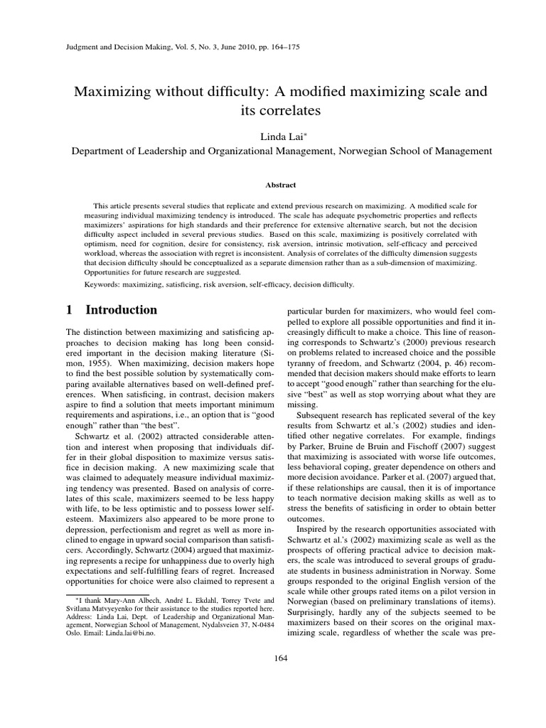 Maximizing Without Difficulty: A Modified Maximizing Scale and Its ...