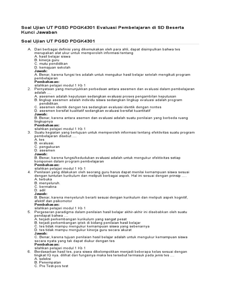 Contoh Soal Uas Tap Ut Pgsd