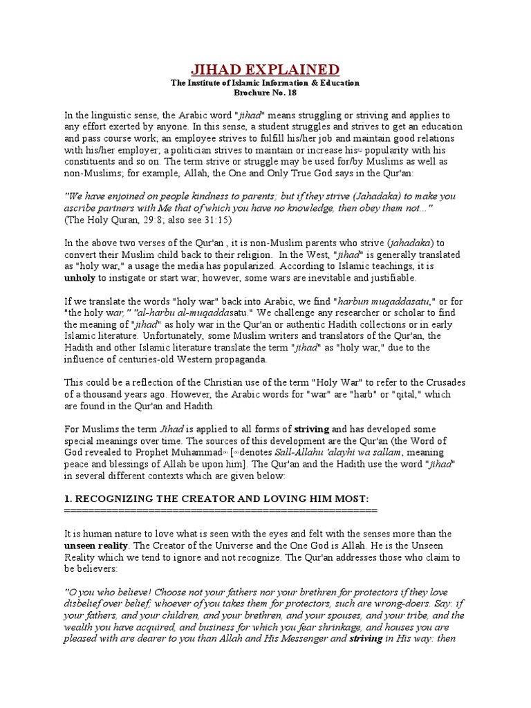 Jihad Explained: Unholy To Instigate or Start War However, Some Wars ...