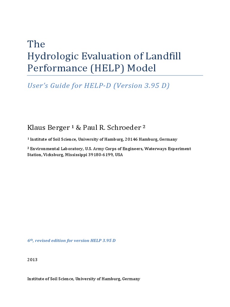 HELP Model User's Guide (Version 3.95 D) | PDF | Surface Runoff | Drainage