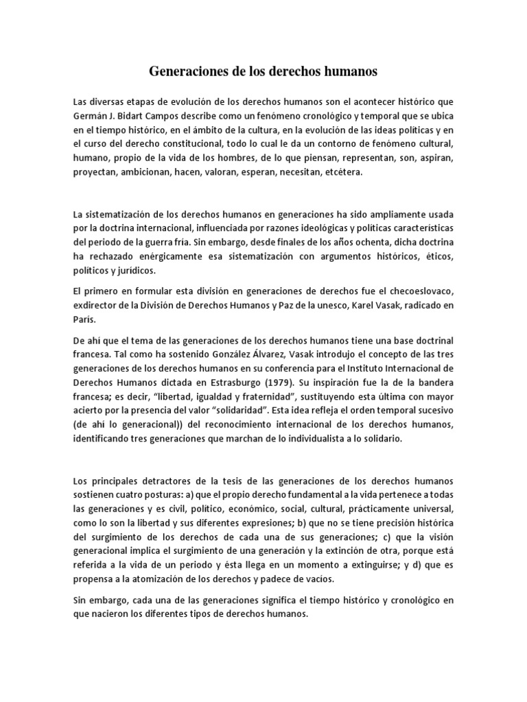 Evolución de las generaciones de derechos humanos | PDF | Derechos ...