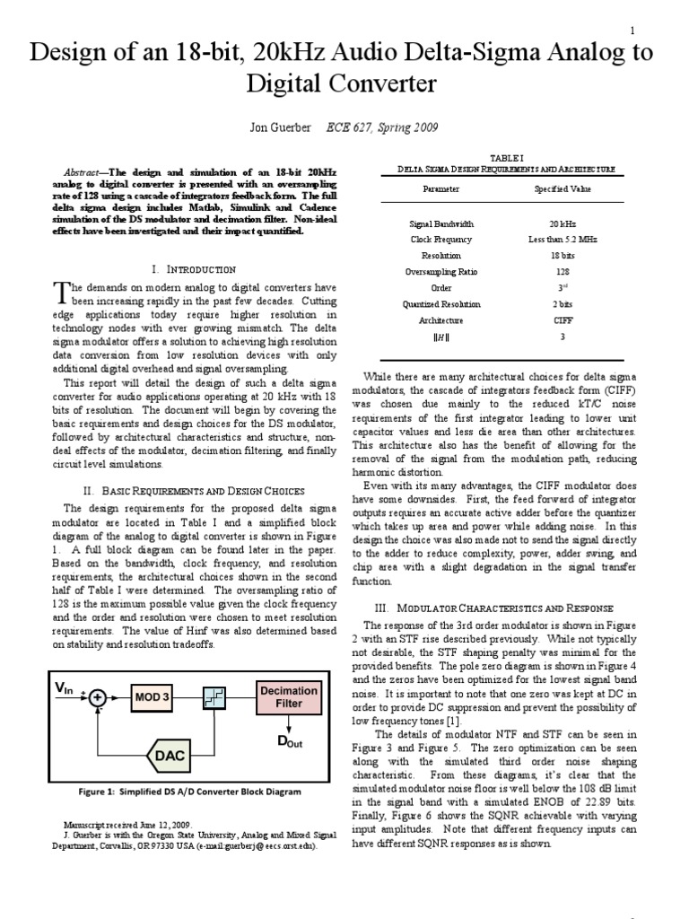 18-Bit Delta-Sigma ADC Design for Audio | PDF | Analog To Digital ...