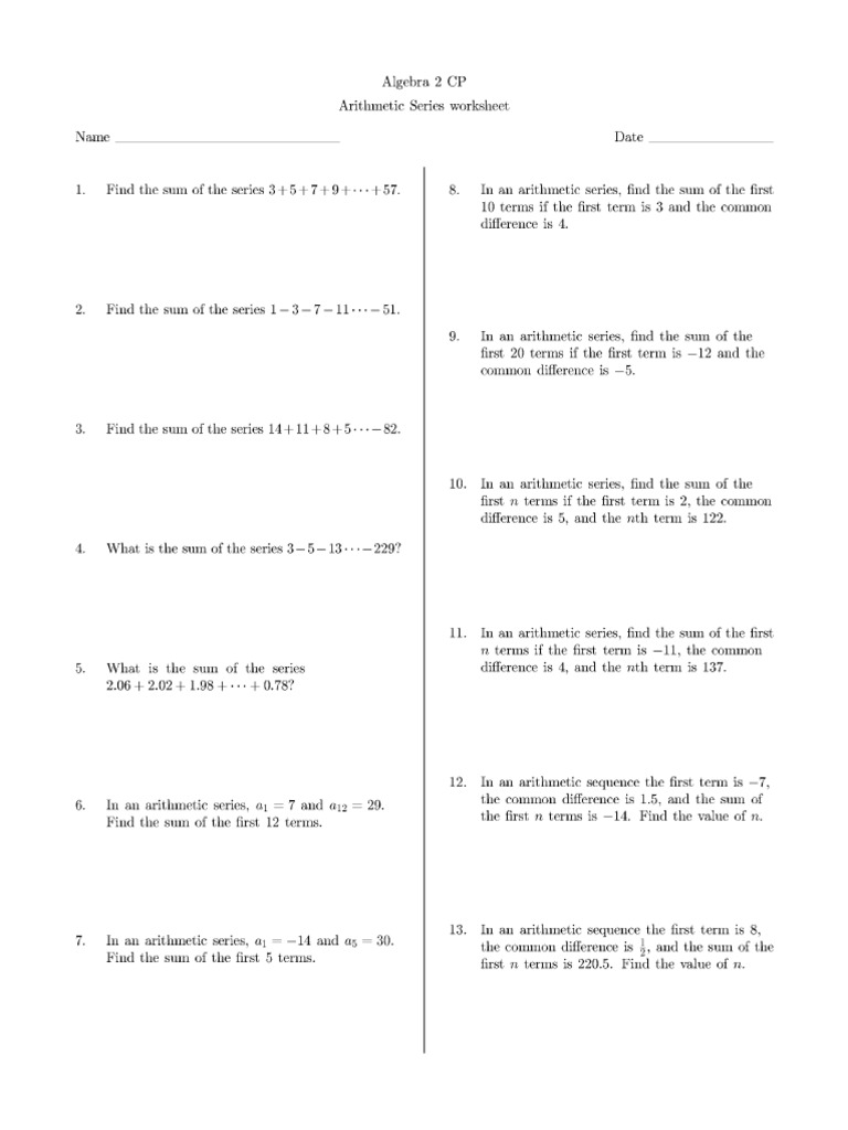 Arithmetic Series Worksheet  PDF  Science  Teaching Mathematics In Arithmetic Sequences Worksheet Answers