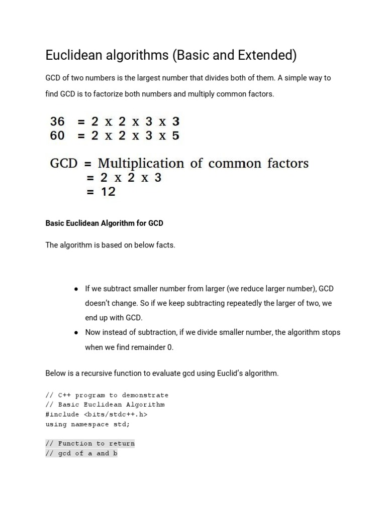 Extended Euclidean Algorithm | PDF