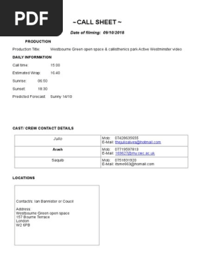 Call Sheet