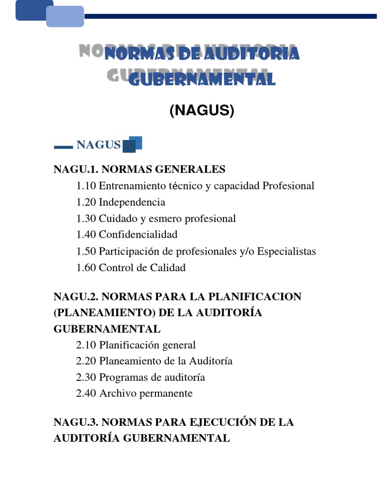 Normas de Auditoría Gubernamental NAGUS | PDF | Calidad (comercial ...