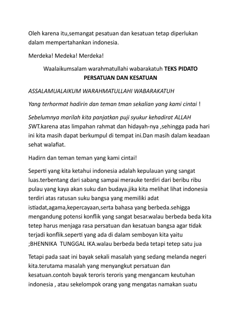 Teks Pidato Persatuan Dan Kesatuan