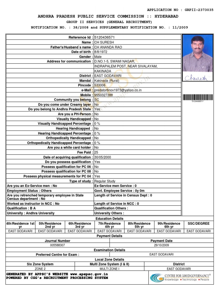 APPSC Group II Application Details | PDF