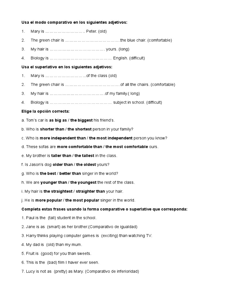 Ejercicios De Ingles Presente Simple Y Continuo 2 Eso Ejercicios Ingles para 2º Eso | PDF