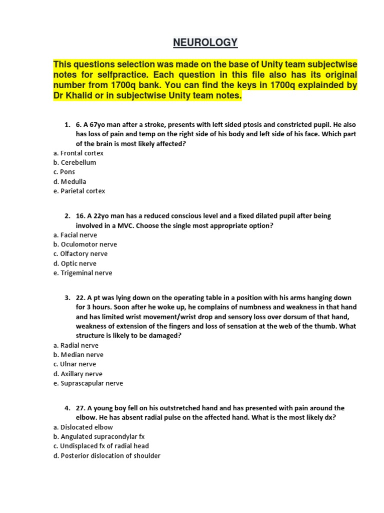 Neurology Practice Questions and Answers | PDF | Headache | Stroke