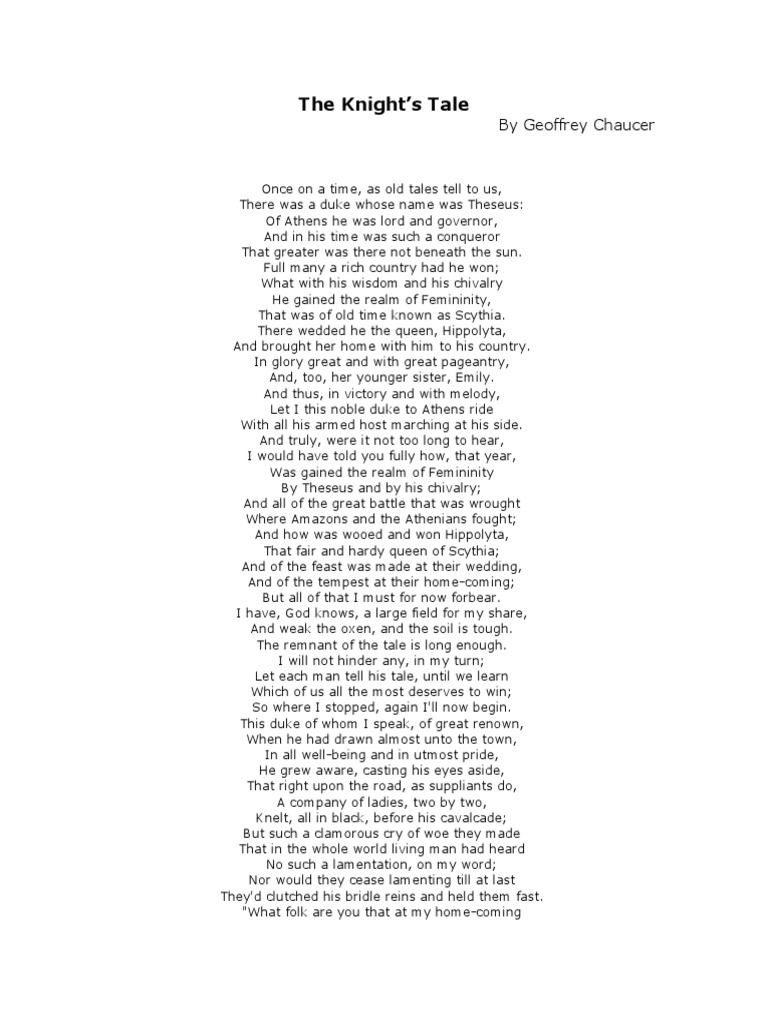Geoffrey Chaucer - The Knight's Tale | PDF