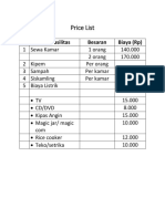 Price List: No Jenis Fasilitas Besaran Biaya (RP)