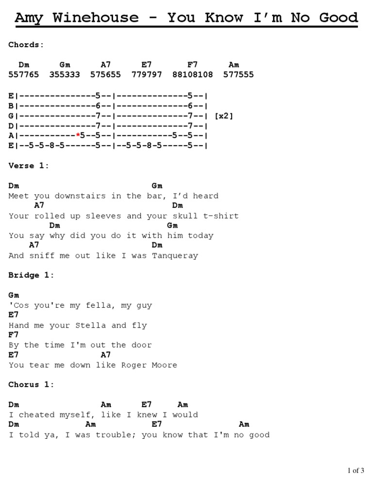 Amy Winehouse: No Good Chords & Lyrics | PDF | Musical Compositions | Songs