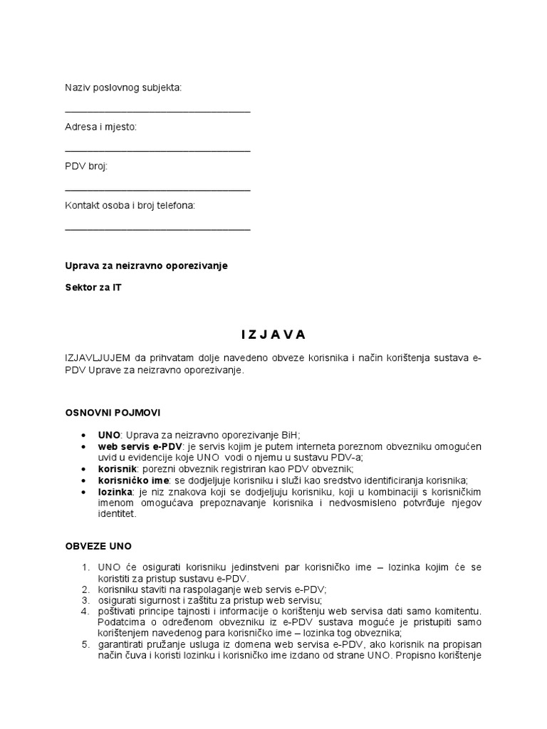 Izjava UIO | PDF