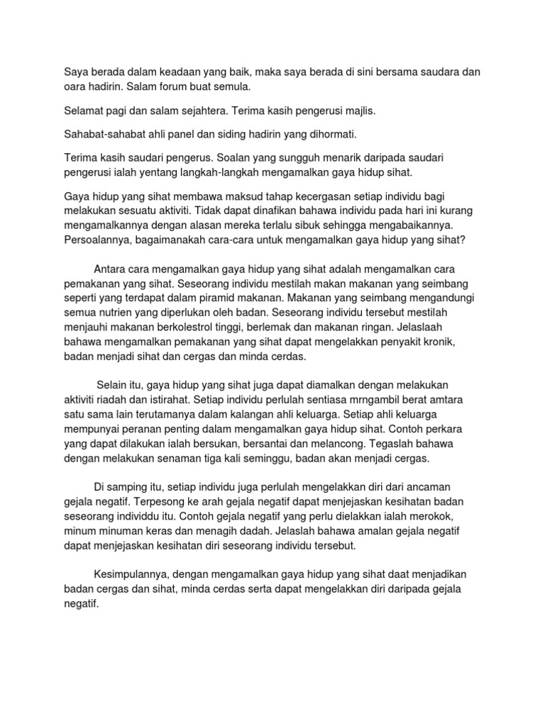 Teks Forum Gaya Hidup Sihat