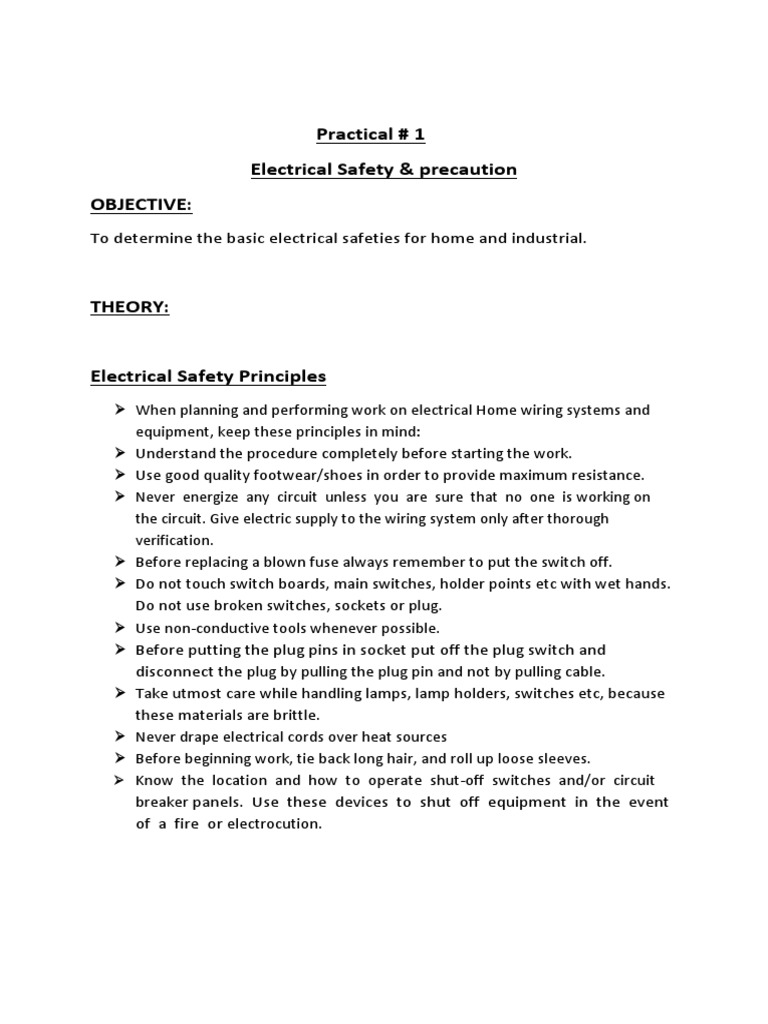 Lab # 1 Electrical Safety and Precaution Circuit Diagram