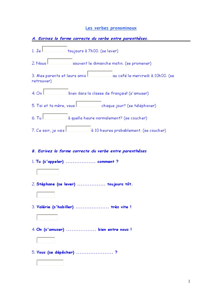 Exercices sur les verbes pronominaux | PDF | Livres de cuisine ...