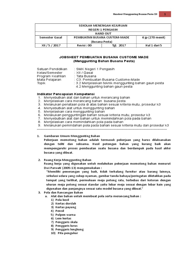 Handout Busana Pesta Menggunting 1