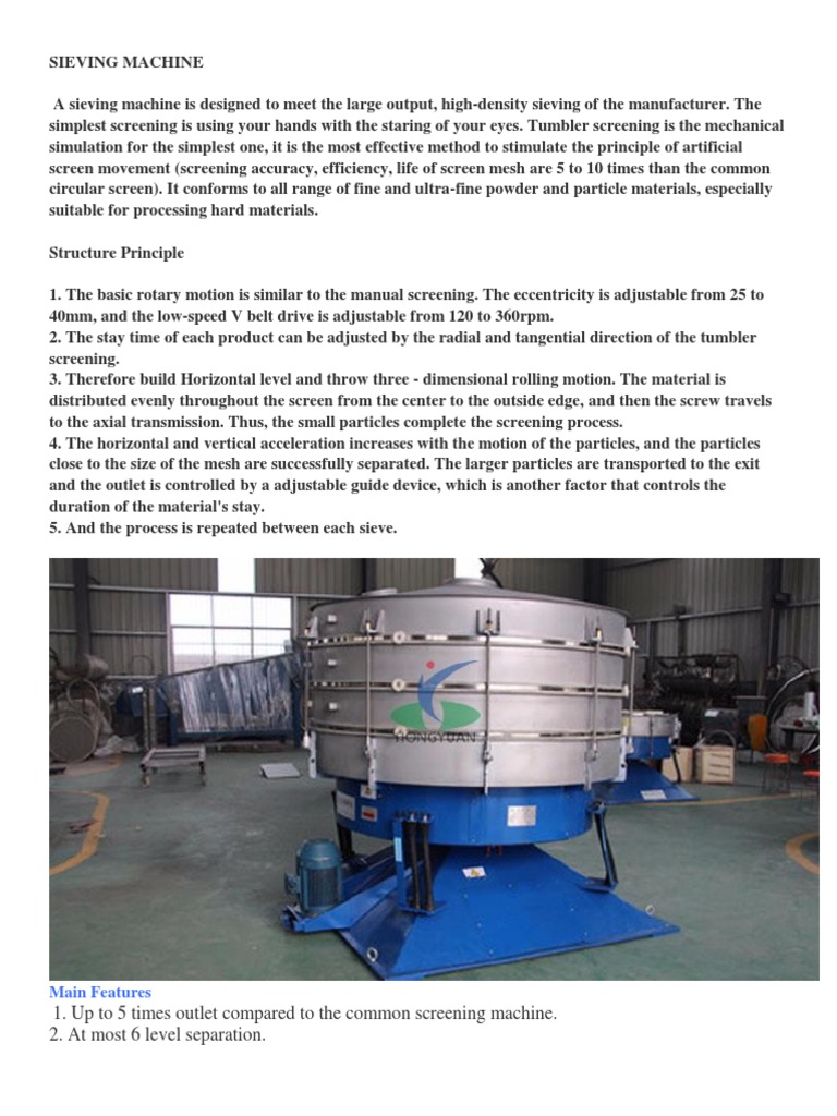 Sieving Machine PDF Belt (Mechanical) Machines