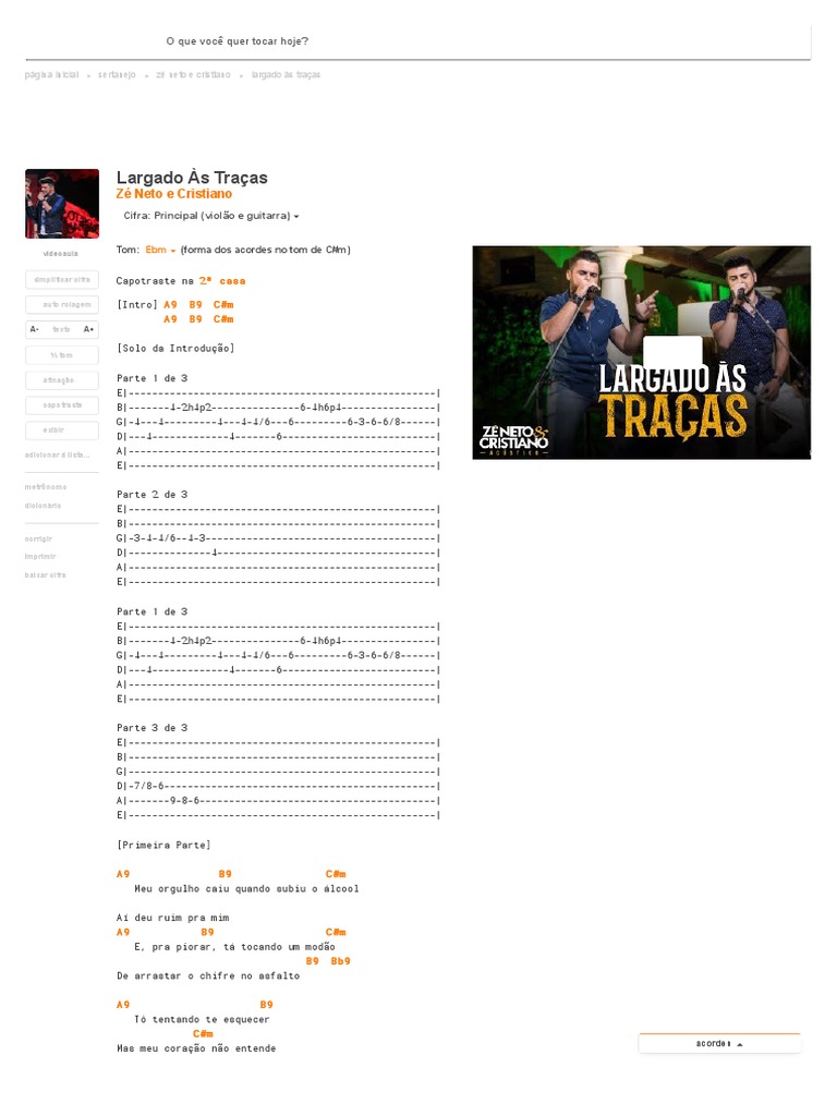 LARGADO ÀS TRAÇAS Zé Neto e Cristiano (Cifra para Violão e Guitarra Com Videoaula) Cifra