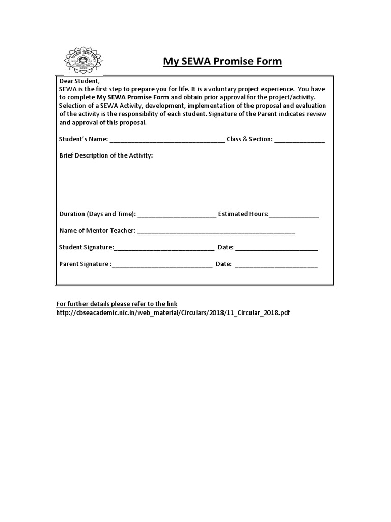 My SEWA Promise Form Overview | PDF | Mentorship | Quality Of Life
