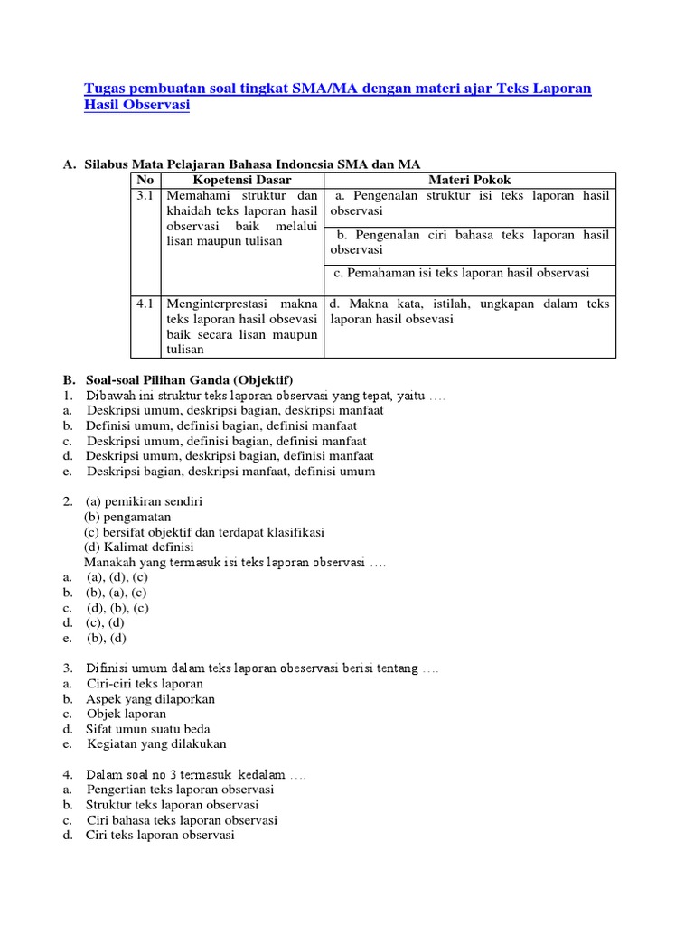 12+ Contoh soal pilihan ganda materi observasi information