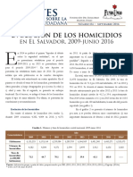 Evolución de Los Homicidios en El Salvador 2009-Junio 2016