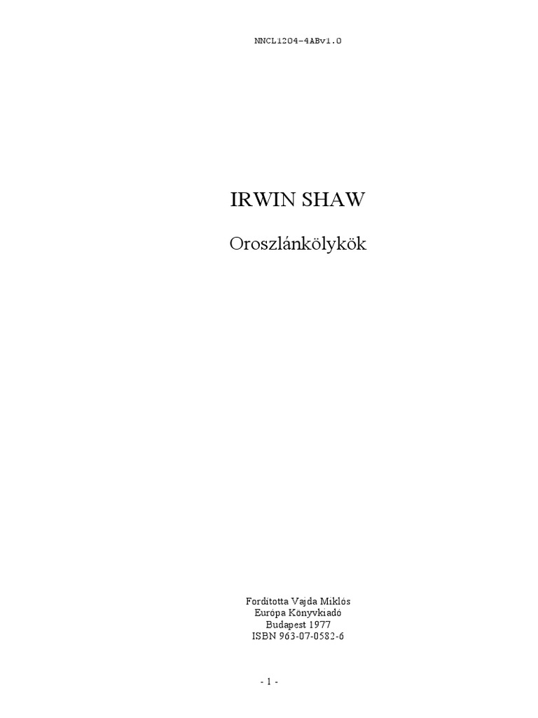 Irwin Shaw Oroszlankolykok PDF | PDF