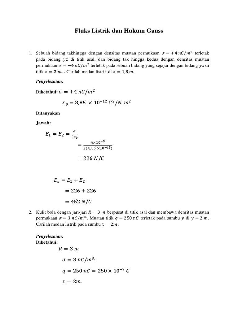 Soal Fluks Listrik Dan Hukum Gauss