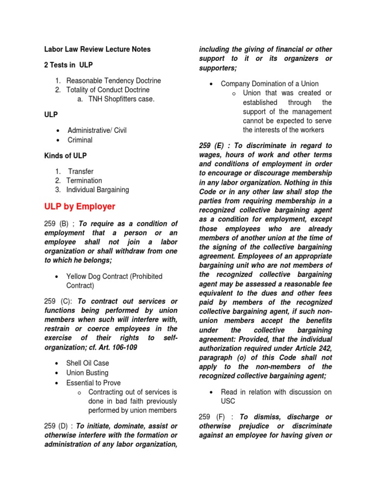 Labor Law Review: ULP and Strikes | PDF | Strike Action | Collective ...