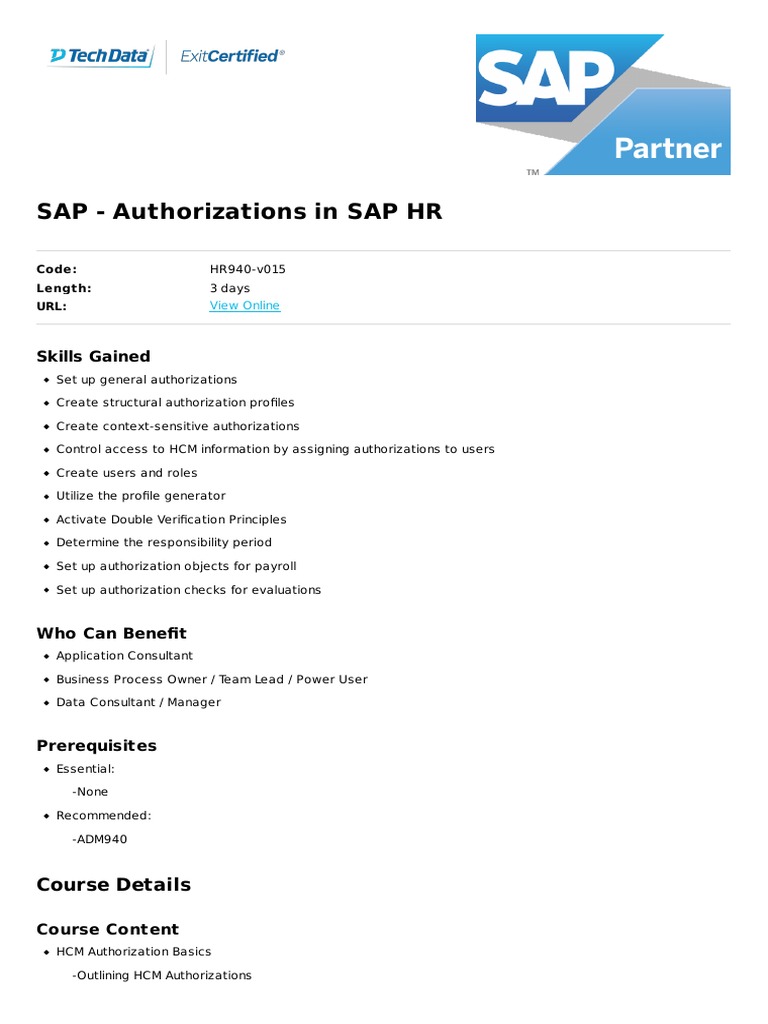 Authorizations in Sap HR | PDF | Sap Se | Information Management