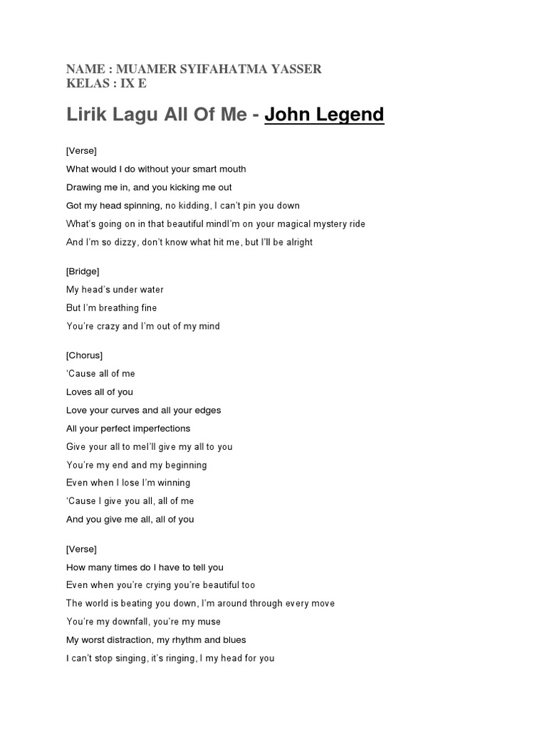 Lirik lagu all of me john legend pdf vocal music musical
