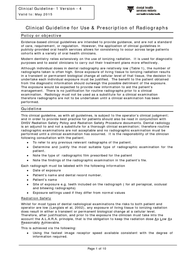 CG A001 04 Radiographs Guideline PDF PDF Radiography Human Tooth