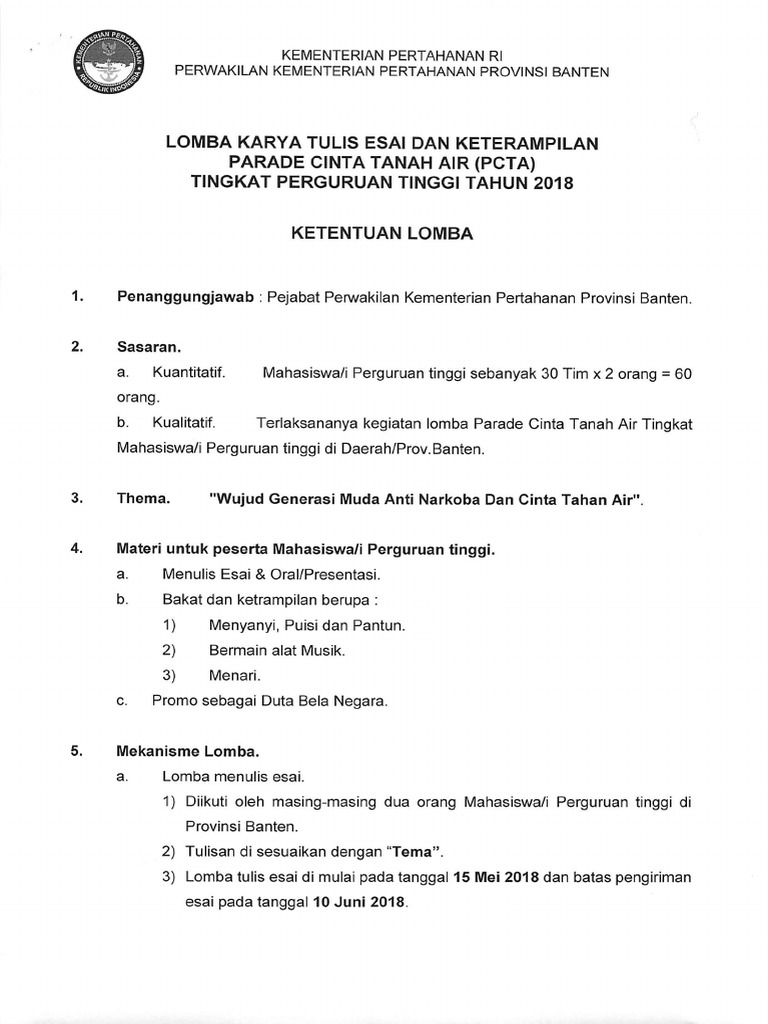 Persyaratan Lomba Pcta