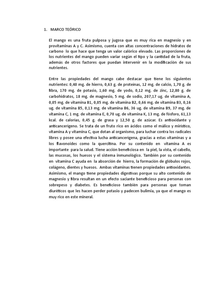 Mango Nectar PDF Nutrientes Magnesio