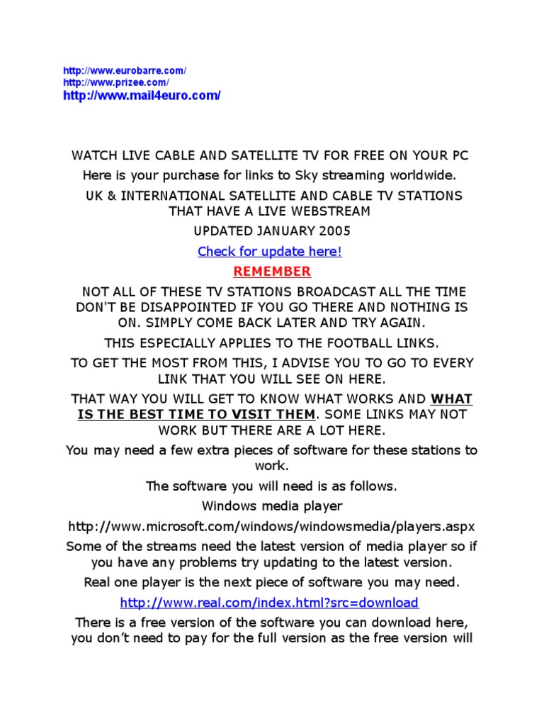 Watch Live Cable and Satellite TV For Free On Your PC PDF