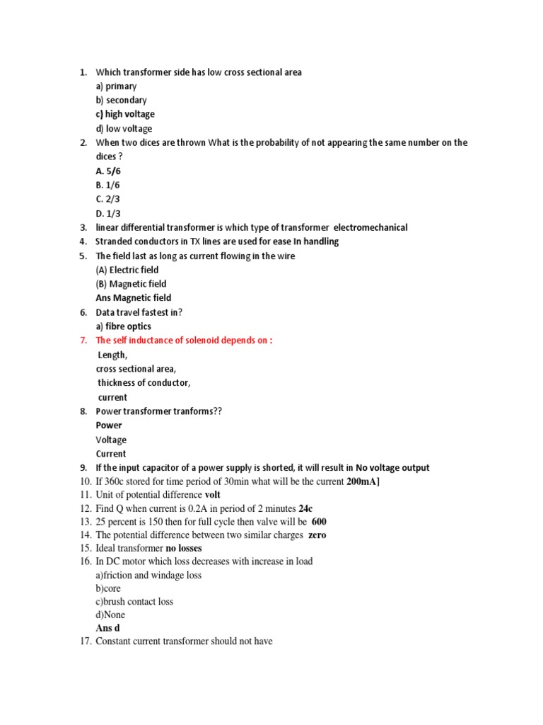 Nts Previous Test Mcqs | PDF | Capacitor | Transformer