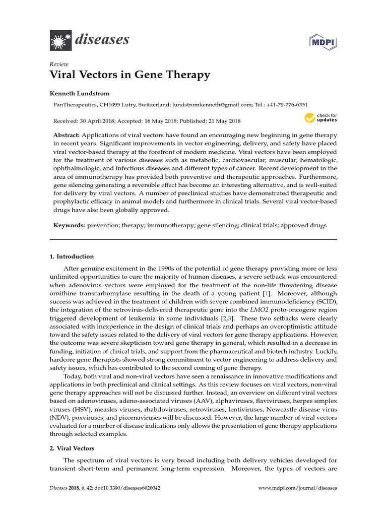 Diseases: Viral Vectors in Gene Therapy | PDF | Viral Vector | Gene Therapy