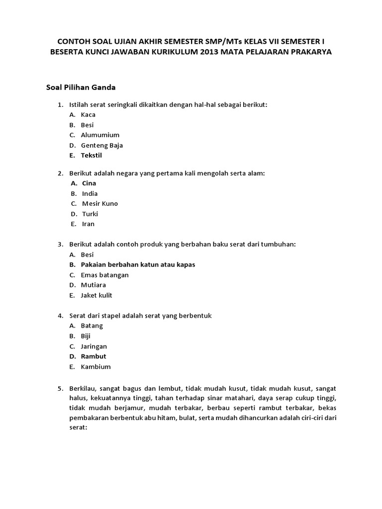 Soal Ujian Tengah Semester Pilihan Ganda
