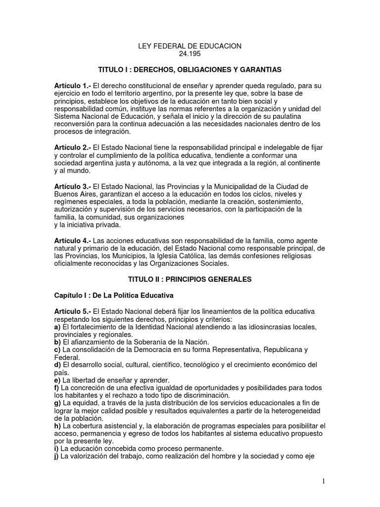 Ley Federal de Educación | PDF | Educación de la primera infancia ...